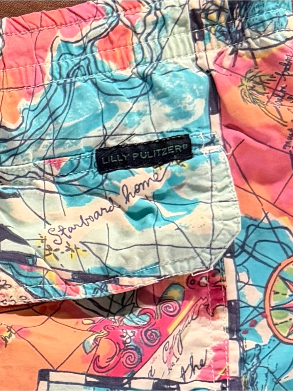 Lilly Pulitzer Men's Small Map Print Capri Trunk Swim Trunks - Picture 5 of 5